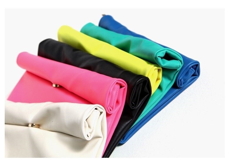 Kpop style candy color Women's Clutches women envelope bags PU leather clutch evening bag female wallet Black