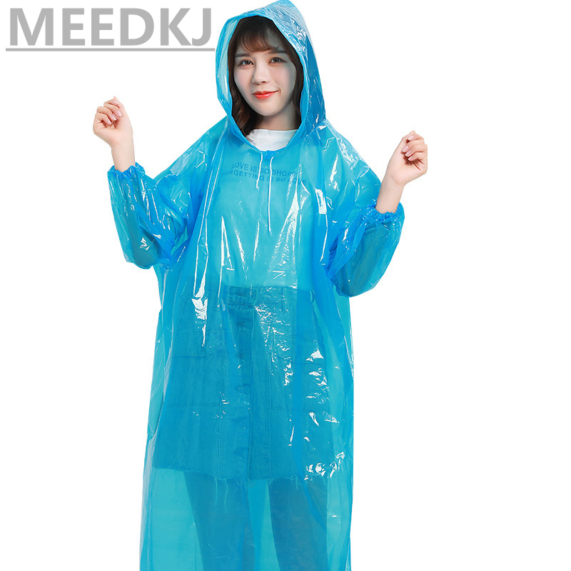 1 Uds. Chubasquero grueso impermeable para hombre transparente para acampar con capucha al aire libre portátil desechable PonchoFashion sra.: Blue