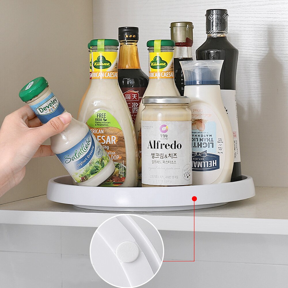 Kitchen Spinning Organizer Rotating Tray 2-Tier Spice Rack Round Shelf Condiment Storage Racks Pantry Cabinet Turntable