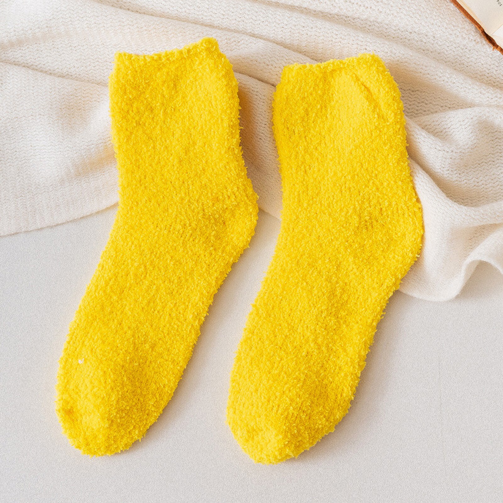 Coral Fleece Socks With Thicker And Warmer Floor Socks For Women In Solid Colors Sweet and lovely, warm and comfortable: F