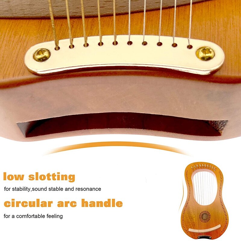 10 String Lier Harp, Mahonie String Instrument Met Met Draagtas Tuning Tool