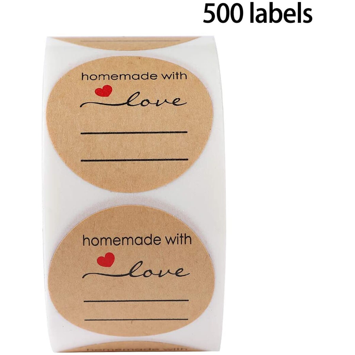 500 Labels Handmade with Love Sticker Self-Adhesive Round Sticker Labels with Lines for Candle Making Bakeries Bake Wedding