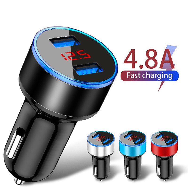 4,8- te 2 car charger, fast charging for xiaomi, samsung, huawei, iphone 11 , iphone 12 led indicator, dual usb car charger adapter