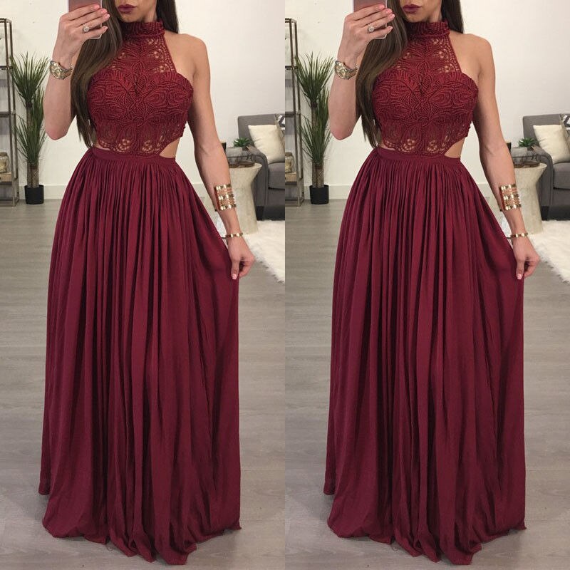 Women's Lace Chiffon Dress Sexy Boho Long Maxi Evening Party Cocktail Beach Casual Dress Sundress