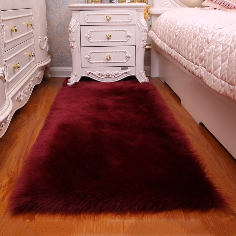 Faux Bont Kleed Effen Kleur Bont Tapijten Voor Woonkamer Pluche Tapijten Voor Bed Room Home Vloermat Niet slip Pluizige Gebied Tapijt: S 40x60cm / Wine red