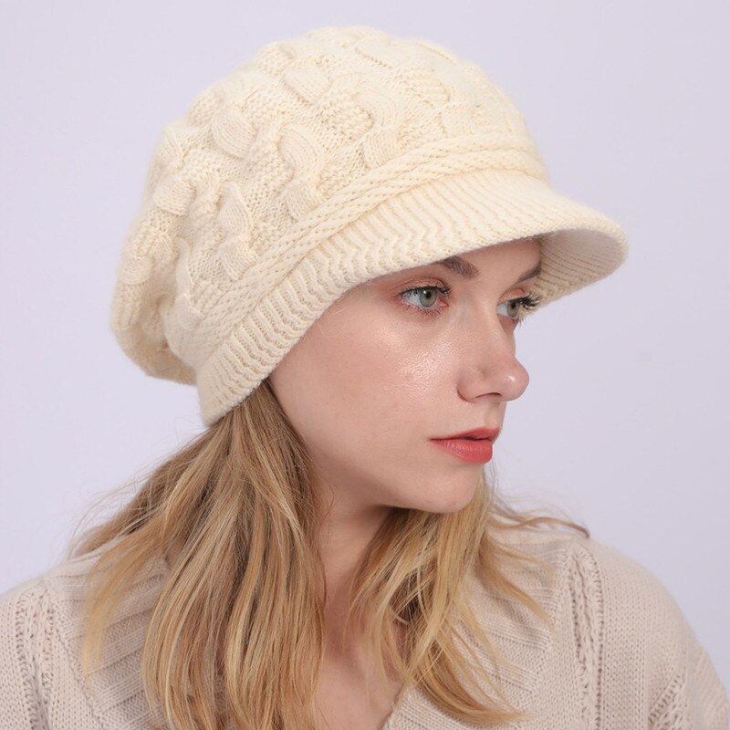 Color sólido más terciopelo lana 8 palabra Twist sombrero Otoño e Invierno de las mujeres de punto Cap