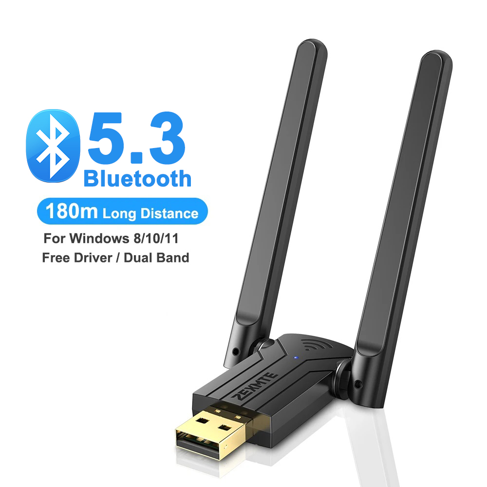 Zexmte 180M Bluetooth 5.4 5.3 5.1 Adapter USB Bluetooth Dongle for Windows 11/10/8.1 Mouse Keyboard Audio Receiver Transmitter: Light Grey