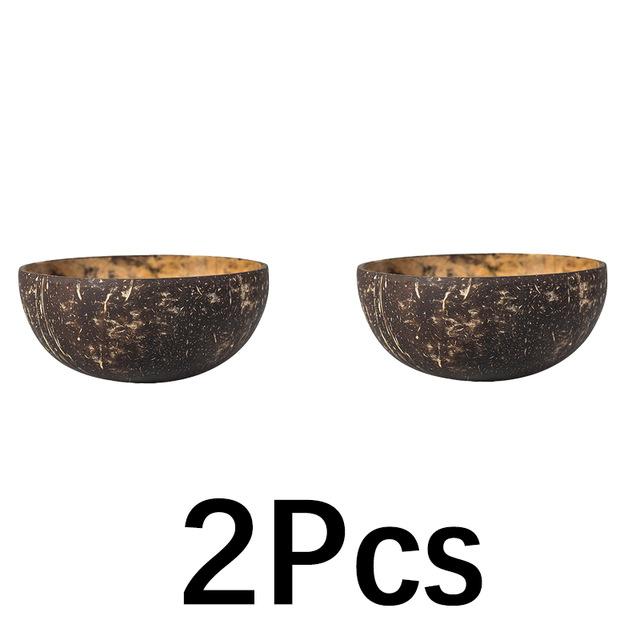 Eco Vriendelijke Natuurlijke Kokosnoot Kom Houten Ramen Fruit Salade Noedelkom Rijstkom Craft Decoration Leuke Soepkom Set: 2 bowl