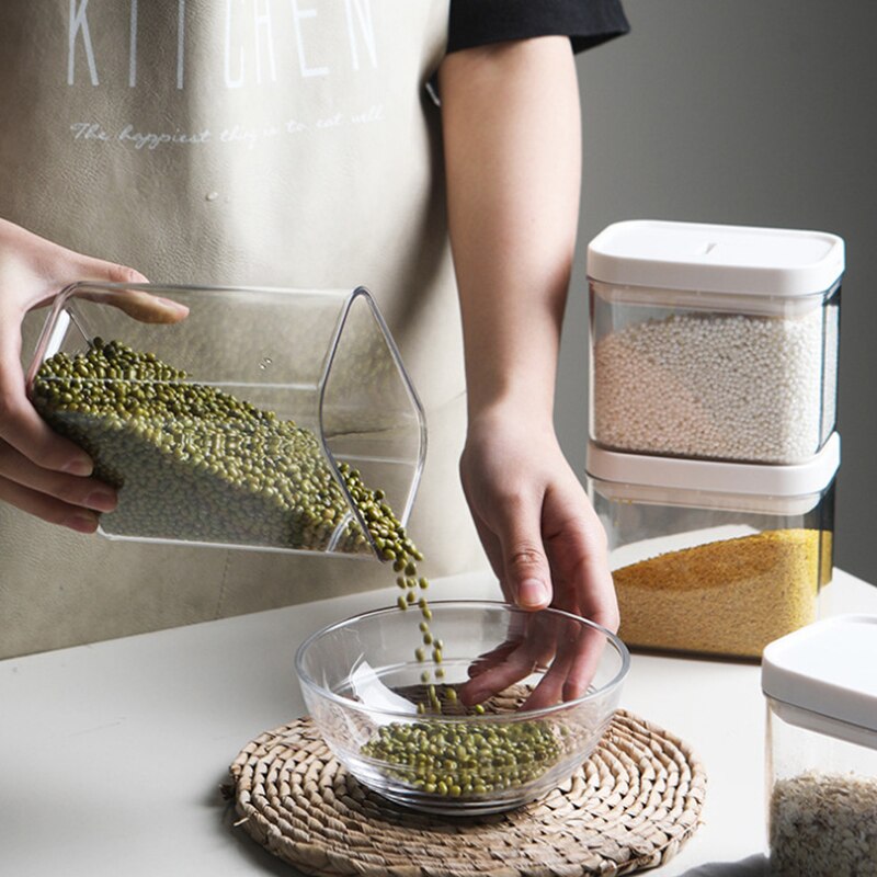 500/800/1300/1800ml Food Preservation Storage Box Plastic Airtight Jar Kitchen Transparent Whole Grain Milk Powder Storage Box
