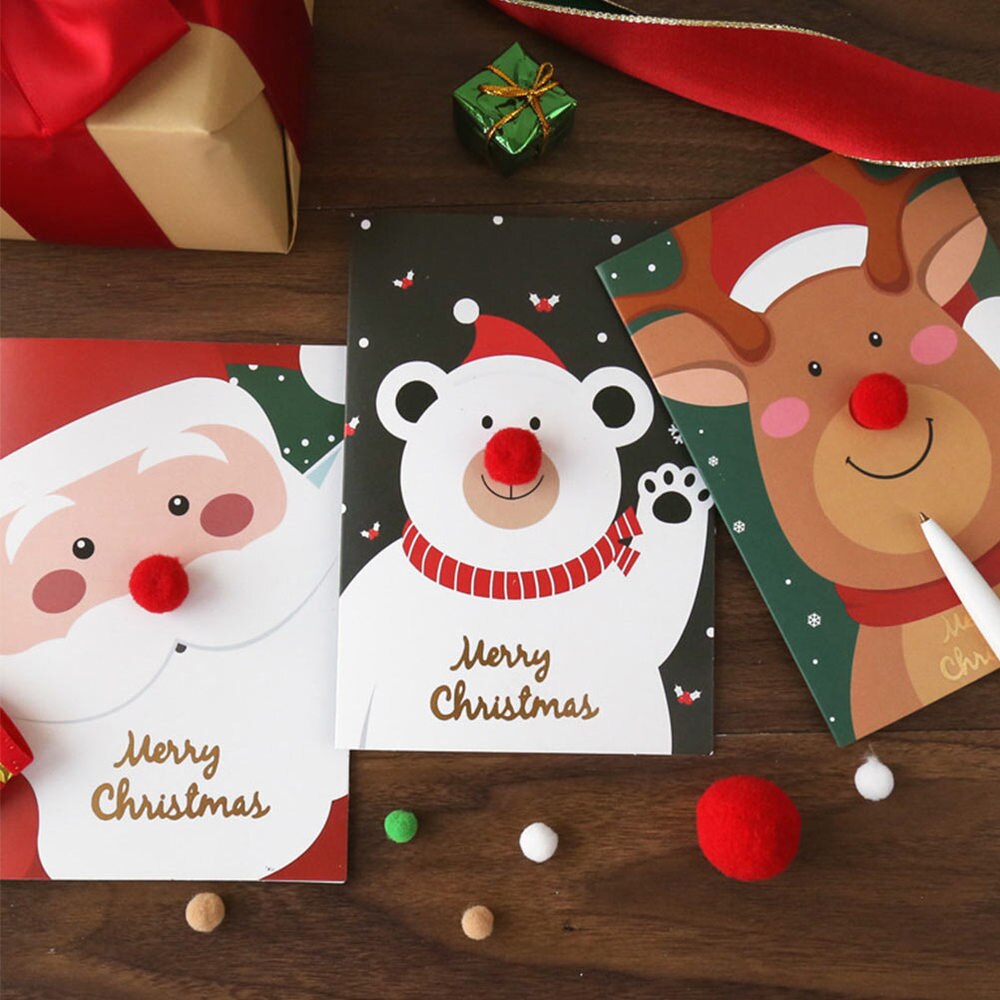 6 stuks kerstgroetkaarten 3d rode neusgroetkaarten met envelop