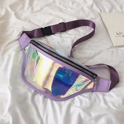 Holographique Fanny Pack Laser taille Pack pour les femmes ceinture Bum sac étanche Transparent clair Punk: purple
