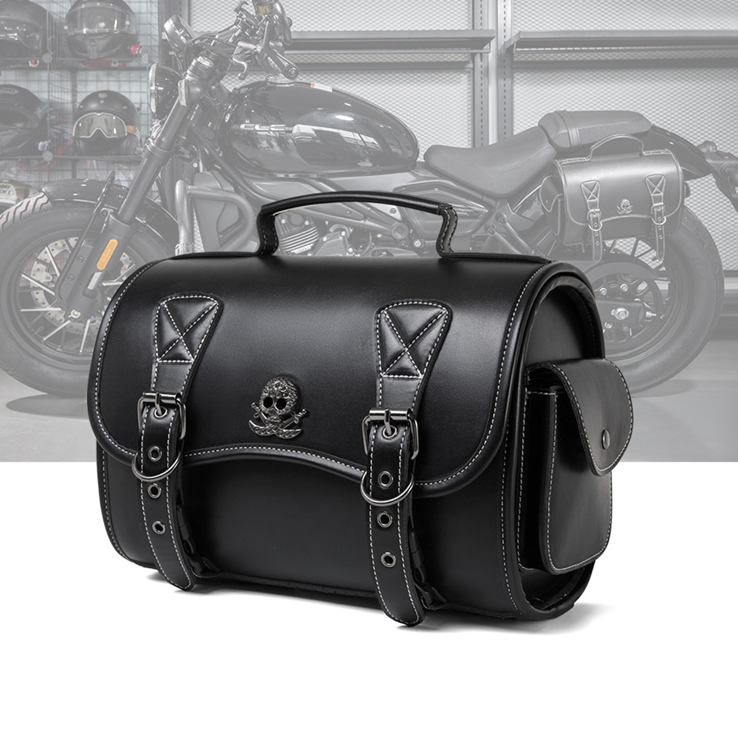 Novo alforjes de couro pu para motocicleta, bolsa lateral à prova d'água, acessórios para motocicletas: Cinza escuro