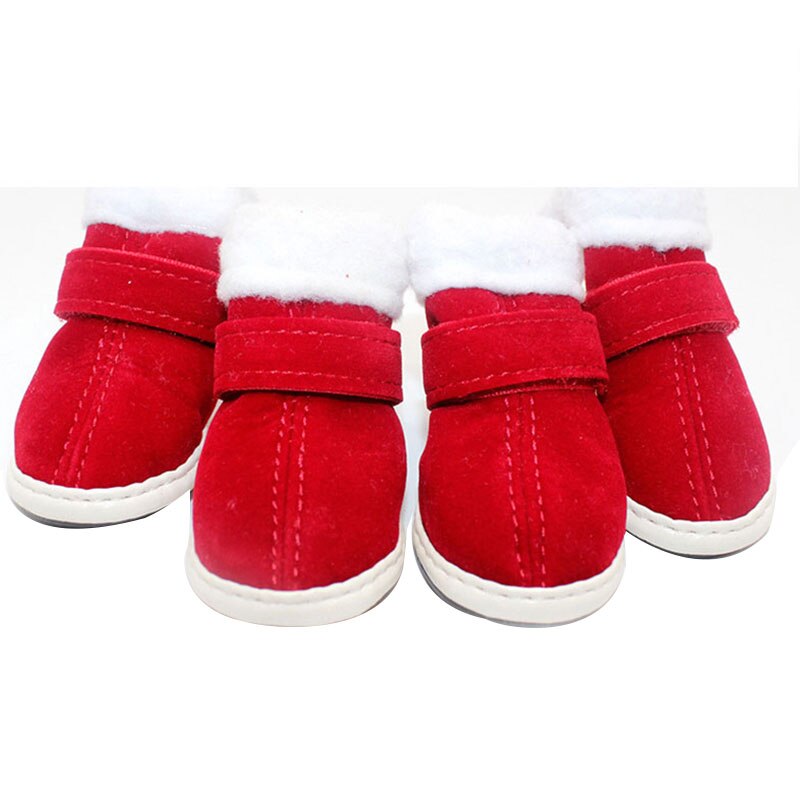 Winterschoenen voor honden, waterdicht, antislip, regenlaarzen, sneeuwlaarzen, schoenen voor katten en honden, kerstschoenen, warme fluwelen rode schoenen