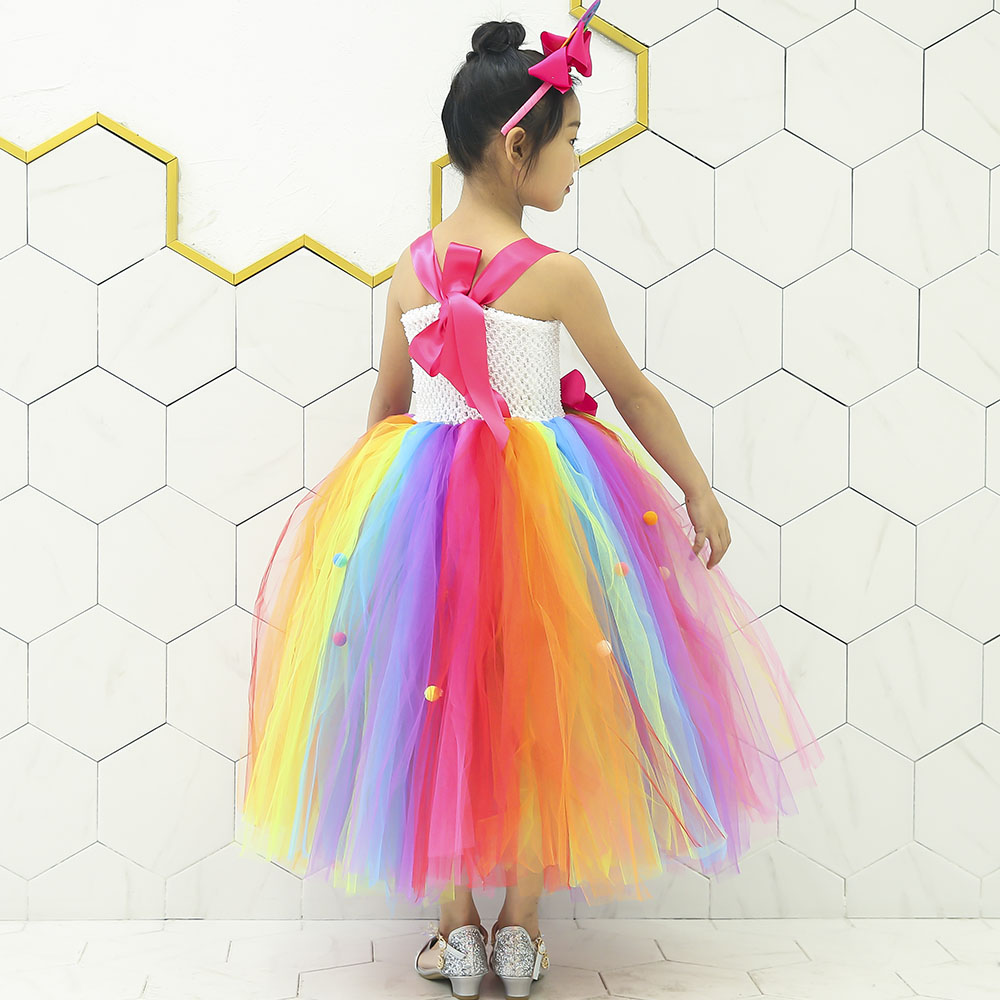 Arco Iris dulce caramelo Hada disfraz de cumpleaños niños Piruleta de arcoíris flor arco tutú vestido y Diadema para carnaval de Mardi Gras