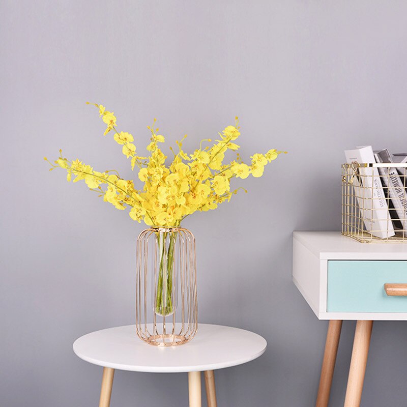 nordisch Stil Glas Vasen Rose Gold Metall Gestell Blume Pflanzer Errarium Glas Dekoration Vase Herzstück für Heimat Sekretariat
