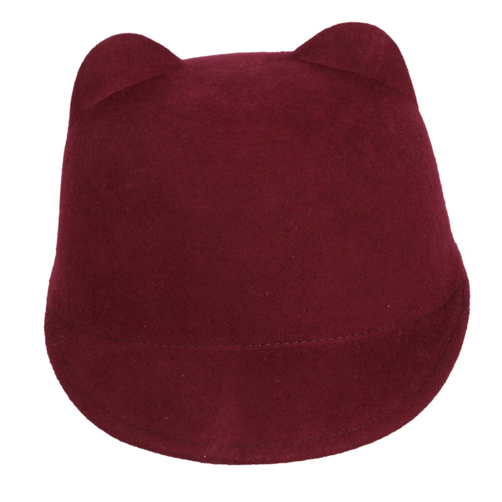 Chapeau Fedora pour enfant laine | Chapeau d'hiver pour filles, chapeau cornes de diable, oreilles de chat mignon, animal Derby Bowler joli bonnet taille 52-54CM: wine red