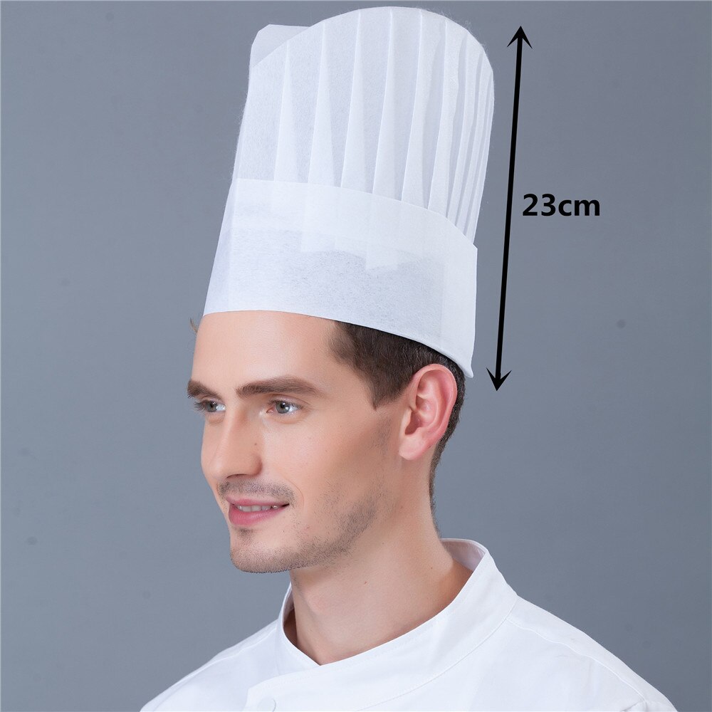 unisexe non tissé haut moyen plat rond chapeau Restaurant hôtel cuisine travail de cuisine porter Chef chapeaux blanc noir 10 Pcs/Lot: 03