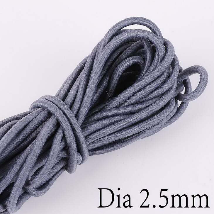 Cuerda elástica de 5 metros de largo, 2,5mm de ancho, banda de goma redonda colorida de , línea elástica para accesorios de costura artesanal: Dark Grey