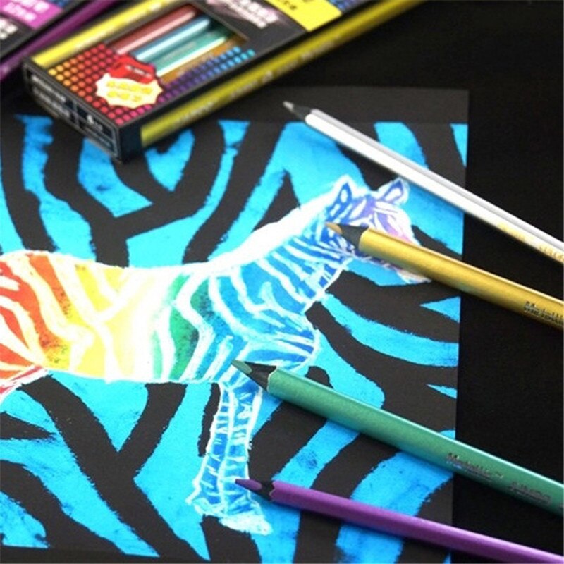 12 Colors Metallic Non-toxic Drawing Pencils Drawing Sketching Finest Watercolor Brush Pen