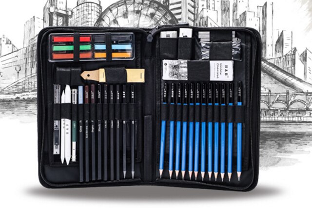 32/48/55pc/set sketch drawing pencil art brush pencil adult kids learning pencils school office supplies easy color: 48 pc