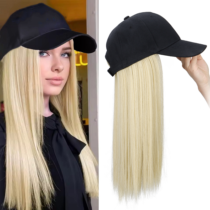 Pelucas sintéticas de 18 pulgadas de largo y recto estilo deportivo gorra de béisbol extensión de cabello cómoda ajustable para mujeres uso diario