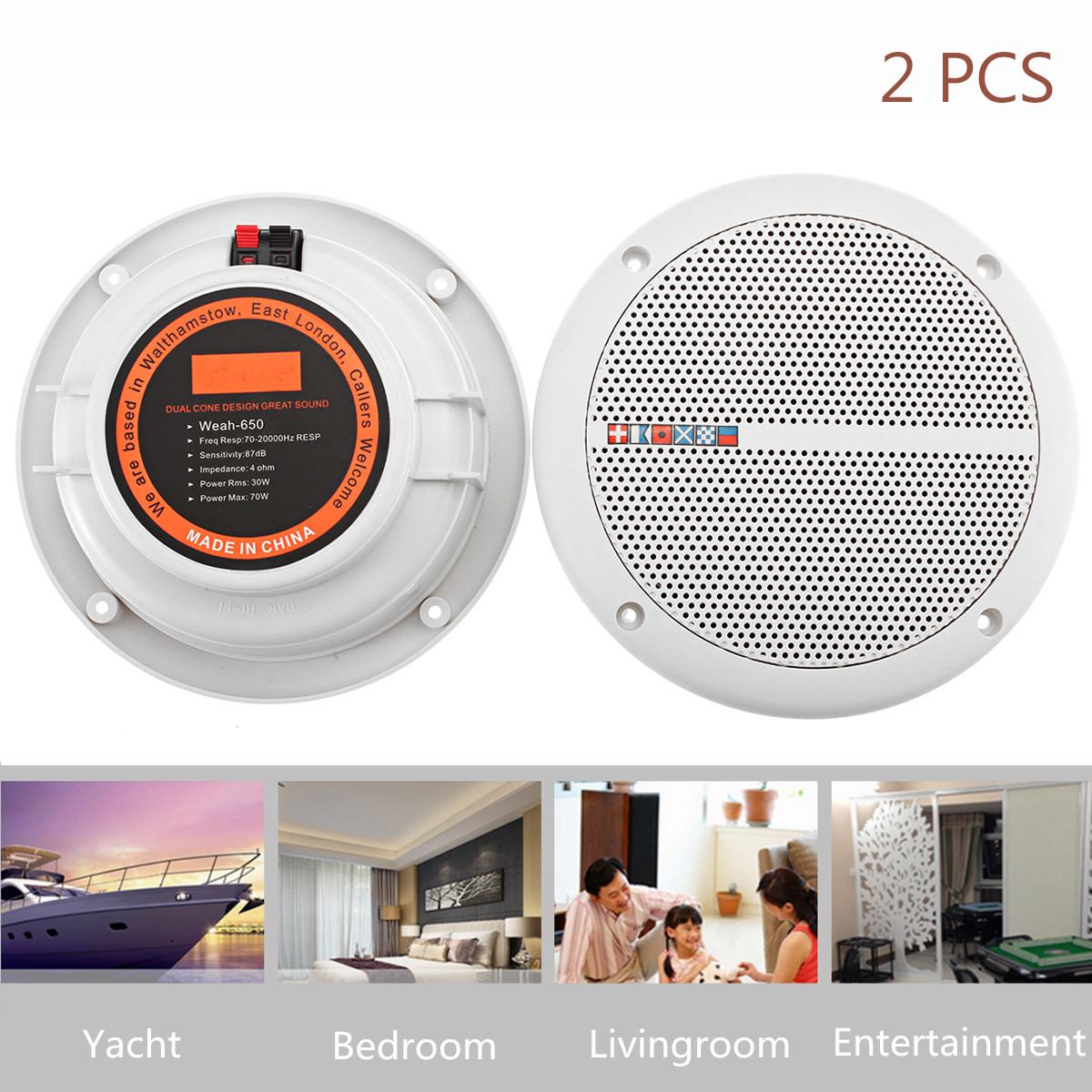 Altavoces de techo resistentes al agua de 70W y 7 pulgadas, altavoces de montaje empotrado de 2 vías, Audio en casa, tumbona, reproductor de música estéreo para coche, 1 par