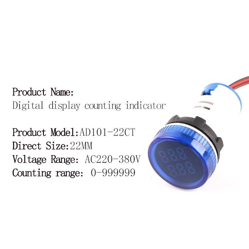 Mini compteur numérique Led rond carré 22MM 6 chiffres 0-999999 AC 220V-380V, compteur de Signal électronique: CT Round Blue