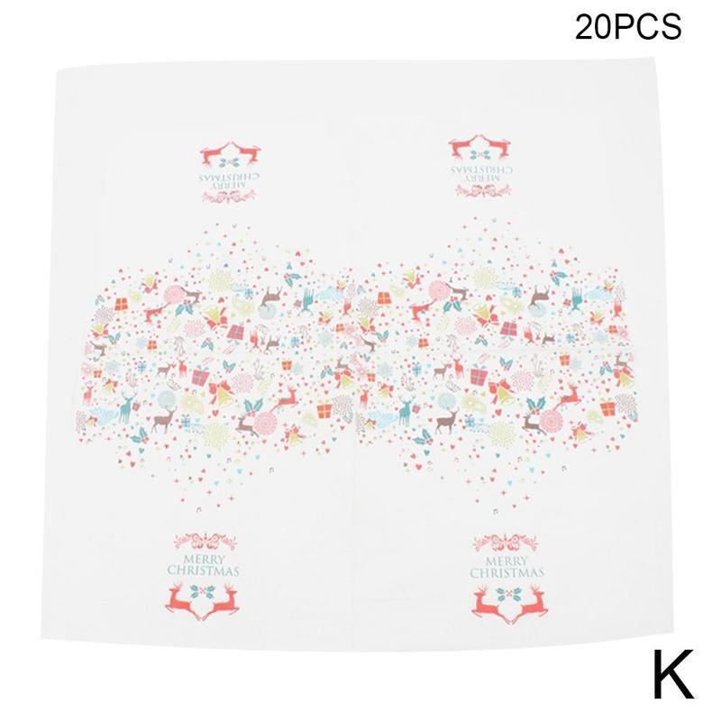 20 pièces/lot serviettes de Table de noël tapis en tissu imprimé Santa Tree bois pâte papier joyeux noël décor cuisine noël Table serviettes: K