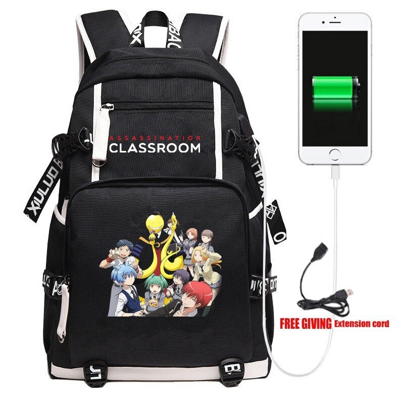 Anime Gioco Assassinio Aula USB Zaino Unisex borsa Da Viaggio Nero Borse A Spalla Bambini Adolescenti Borse per Studenti di Scuola Bookbag: 002