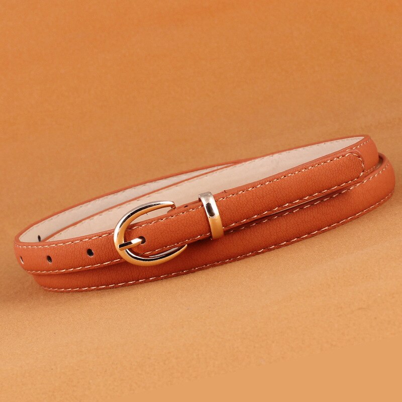 Female Leather Belt Metal Buckle Harajuku Candy Colors Girls Belt Skinny Thin Narrow Waistband for Women Dress Belts: Camel