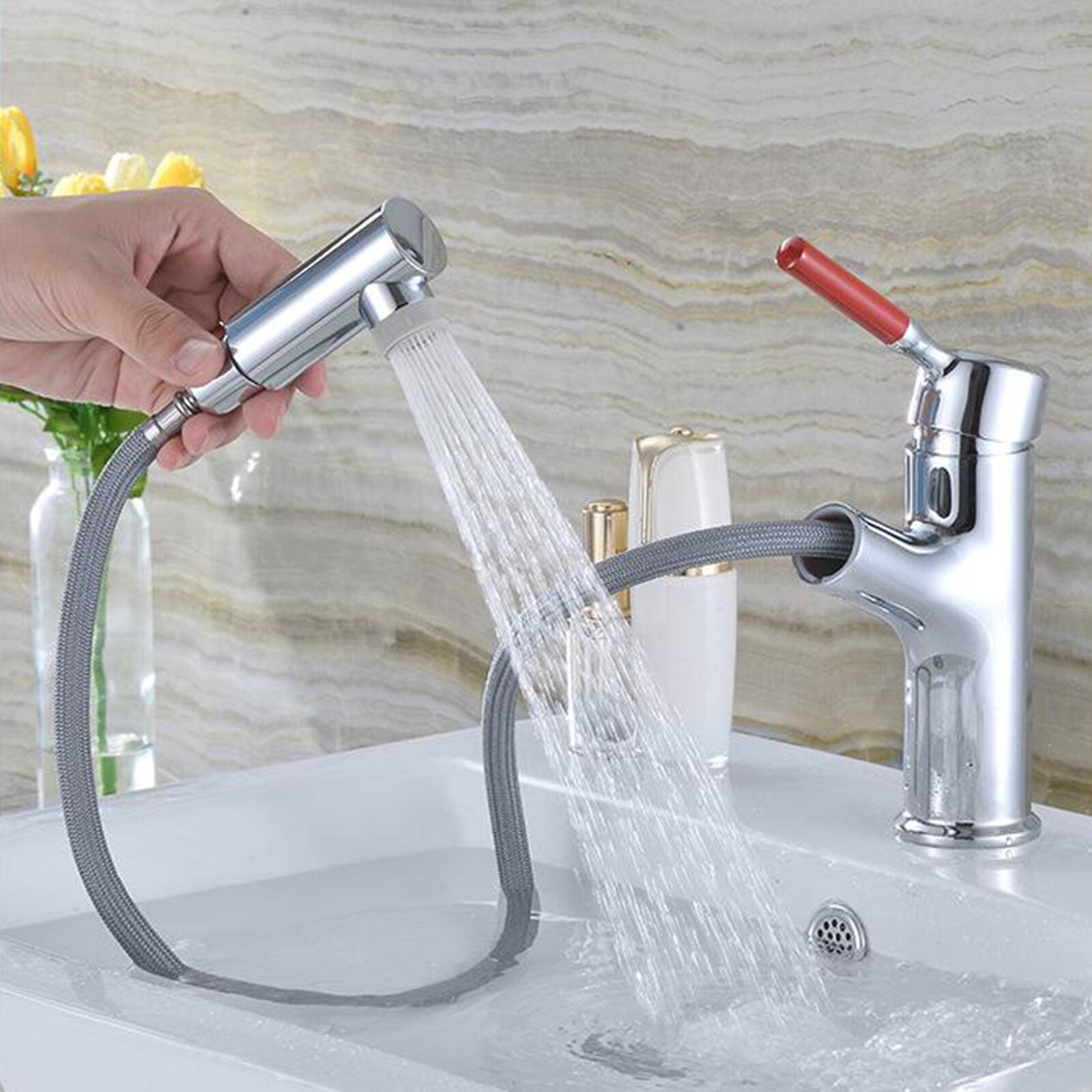 Pull-Out Spray Faucet Kitchen Bathroom Swivel Spout Sink Single Handle Mixer Tap