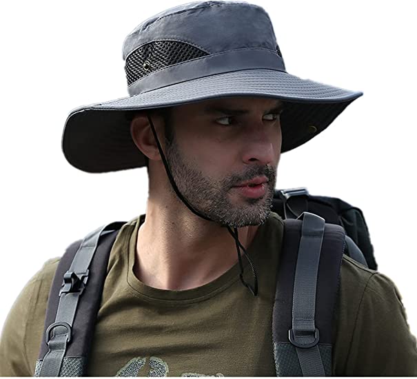 Boonie Hat Men Fishing Hat Anti-UV Protection Sun Outdoor Sun Hats Foldable Fishing Wide Brim Bucket Safari Hat Caps: Dark Grey