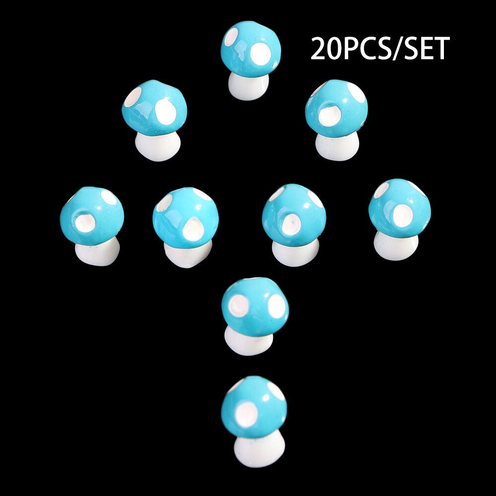 20 sztuk grzyb figurki z żywicy rzemieślniczej miniaturowy bajkowy ogród grzyb Model dla majsterkowiczów mikro ozdoba dekoracje krajobrazu: niebieski