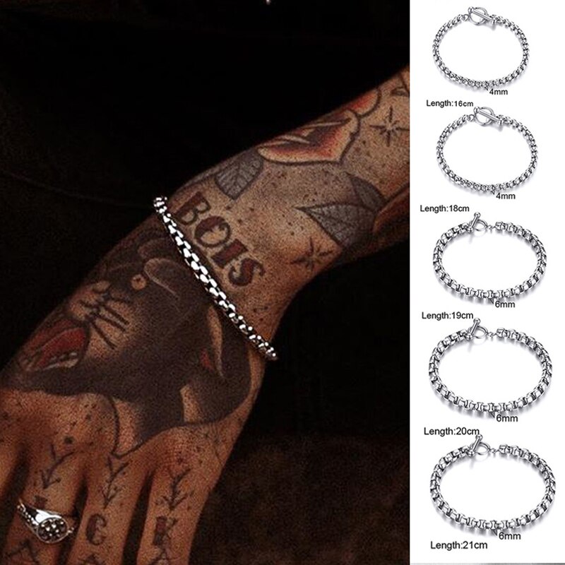 4 à 6MM boîte ronde chaîne BRACELET 6.3 à 8.26 pouces d'épaisseur en acier inoxydable boîte lien chaînes pour hommes femme bijoux