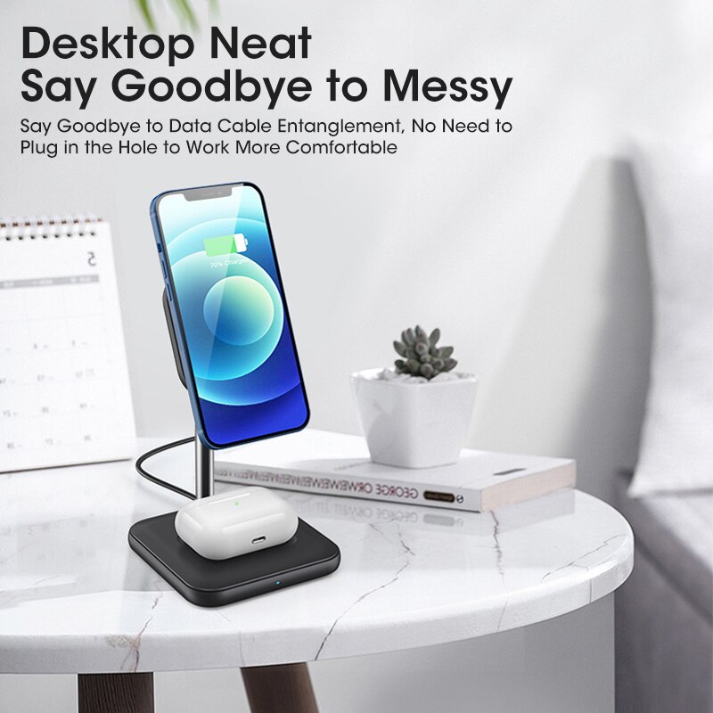 15W Magnetische Drahtlose Schnelle Ladegeräte Halfter für iPhone 12 13 Profi 2 in 1 Drahtlose Ladegerät Telefon Kopfhörer Uhr Ladung Niedrige Sitz