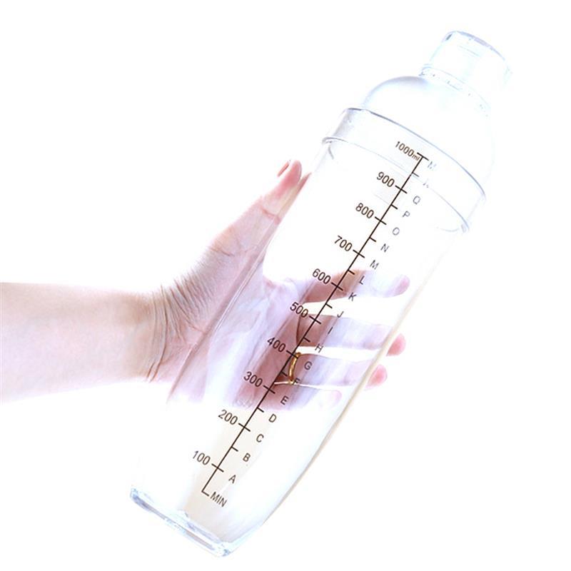 Coctelera de plástico transparente para cócteles, herramienta mezcladora de 350/500/700/1000ml a prueba de golpes para Martini, coctelera para bebidas: Black Scale 1000ml