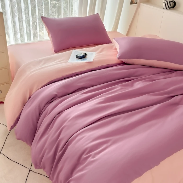 2025, neuer Sommer-Bettbezug aus kühler Eisseide, einfarbig, Größe Zwilling/voll/Königin/König: Königin / Blau