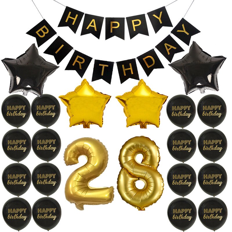 Happy Birthday Banner Balloon Adlut 33 30th Birthday Party Decoration 16 17 21 22 24 25 26 27 Years old Birthday Party Blloons: 28