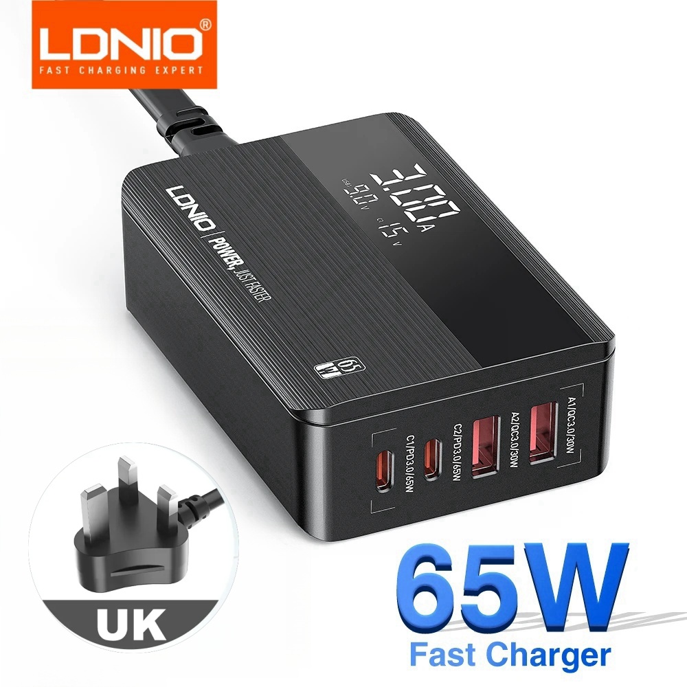 LDNIO 65W Chargeur USB PD QC4.0 4 Ports Type C pour Iphone 15 13 Pro Max Samsung Xiaomi 14 Ordinateur portable Pad Macbook Chargeur de téléphone portable: UK