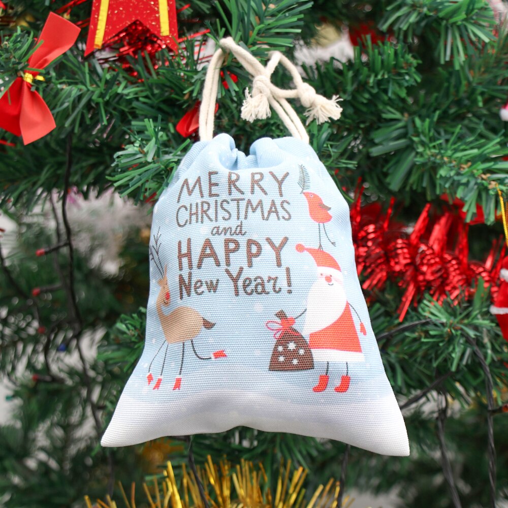 Kersttas met trekkoord voor kinderen, festivaldecoratie, kerstprint, canvas tassen, trekkoordzakje, snoepzak