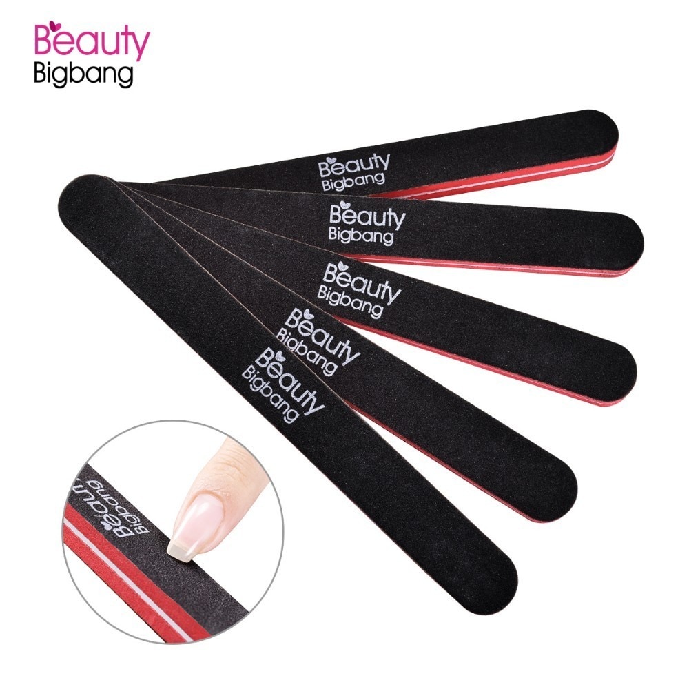 BEAUTYBIGBANG 5 Piece 17cm 100/180 Nail File Manicure Pedicure Limas Nagelvijl Black Red Color Wood Nail Art Nail Buffer Block