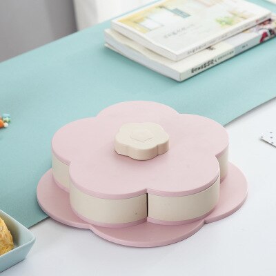 Boîte de rangement de bonbons à 2 couches | Compartiment rotatif multifonction en forme de pétale avec couvercle boîte à noix, organisateur de bonbons rotatif: small pink