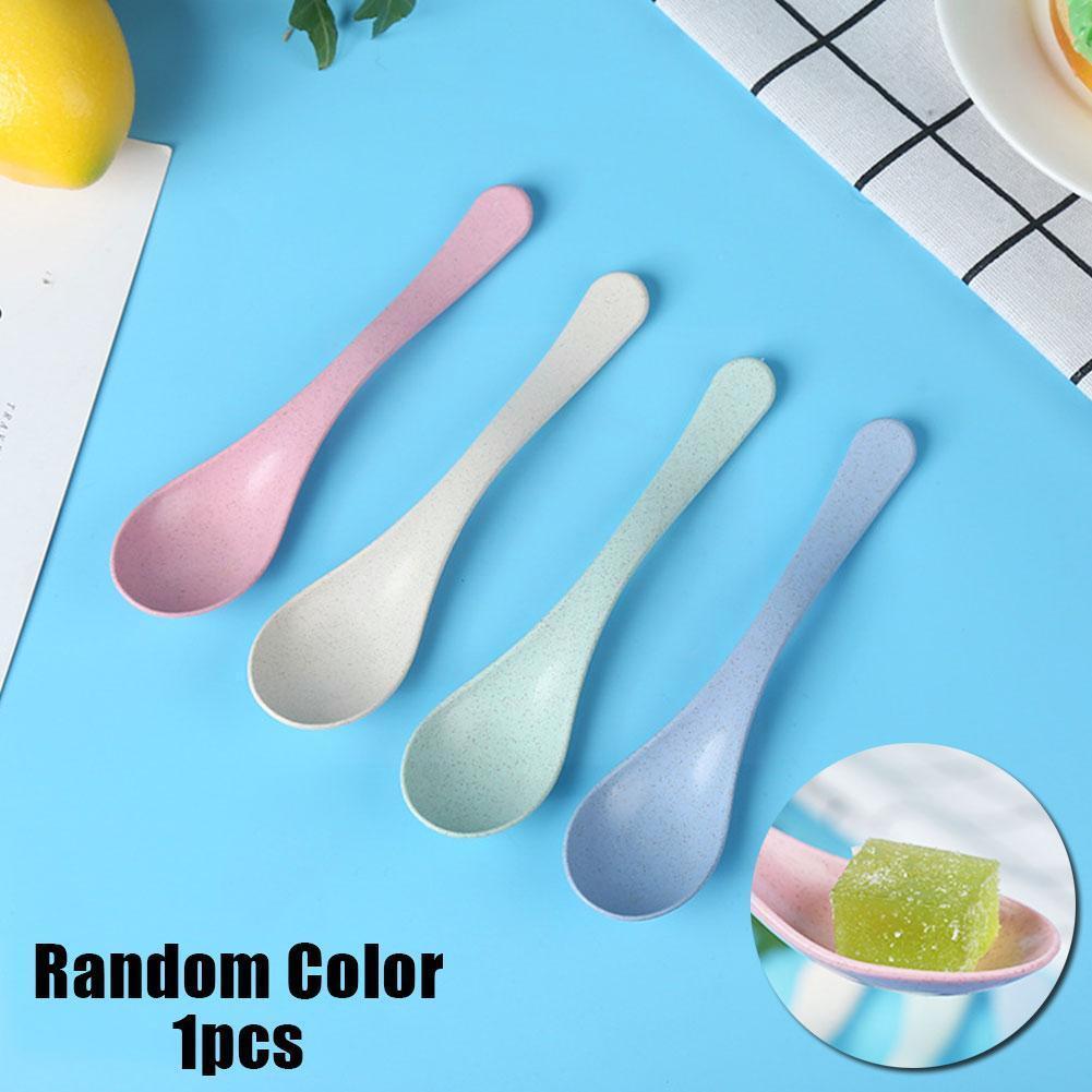 Wheat Straw Tableware Spoon Long Handle Mixing Spoon Tableware Kitchen Spoon Ice Children Cream Milk Restaurant Cooking K4J6
