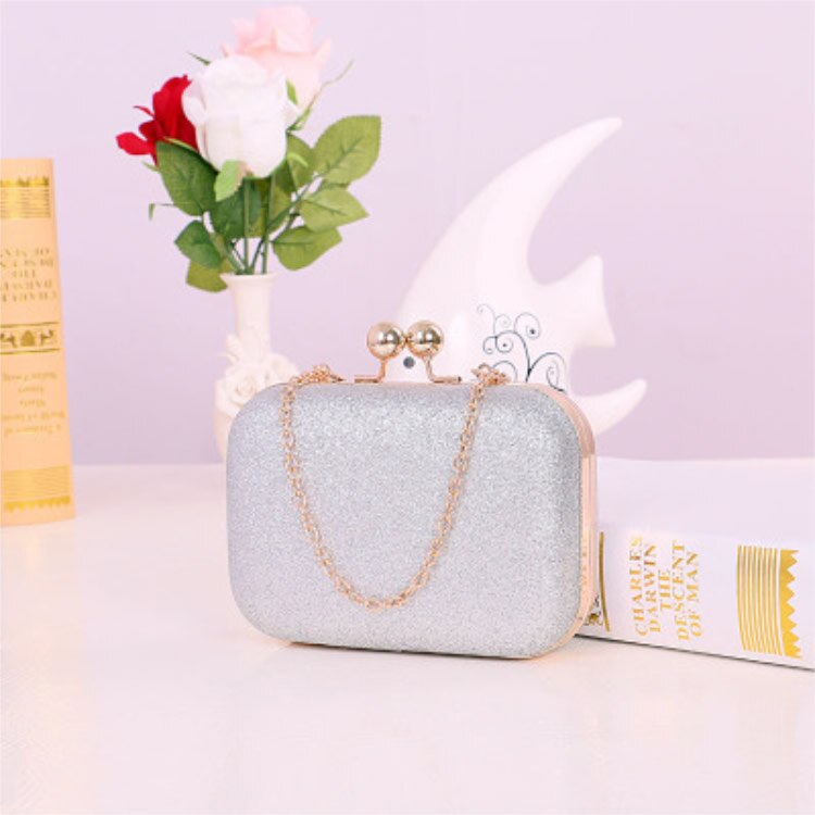 Bolso de mano Brillo de lentejuelas para mujer, Pochette lisa en color rosa y azul, para boda, banquete, , con asa: silver