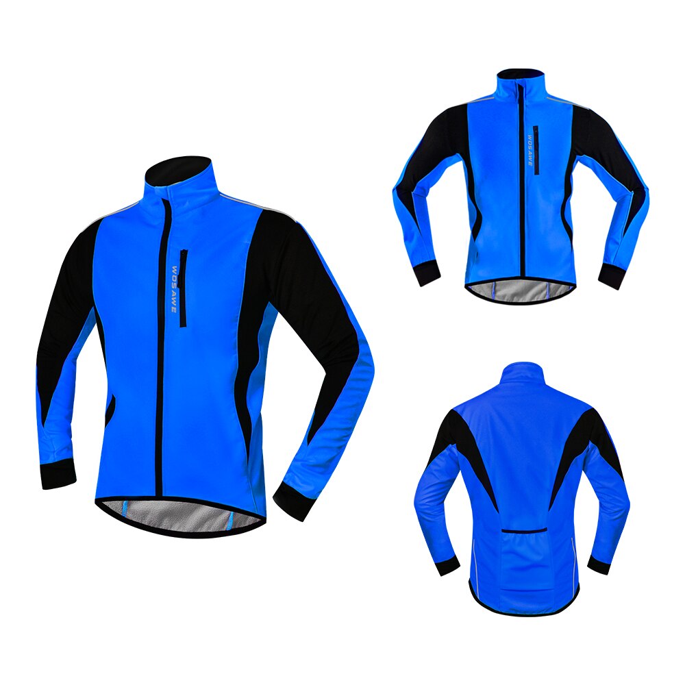Wolfbike warming-up winter fietsjack heren dames slim fit winddicht waterdicht reflecterend mtb fietsjas fietssportjacks: Blauw / Xxxl