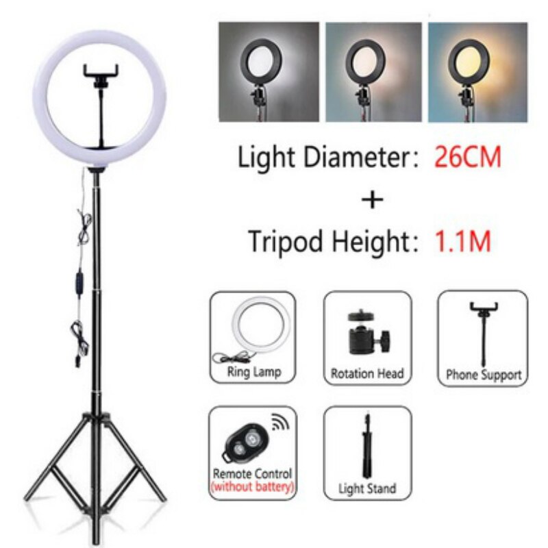LED Selfie Ring Light Dimmable LED Ring Lamp Photo Video Camera Phone Light ringlight For Live Fill Light: 26CM-TH1.1