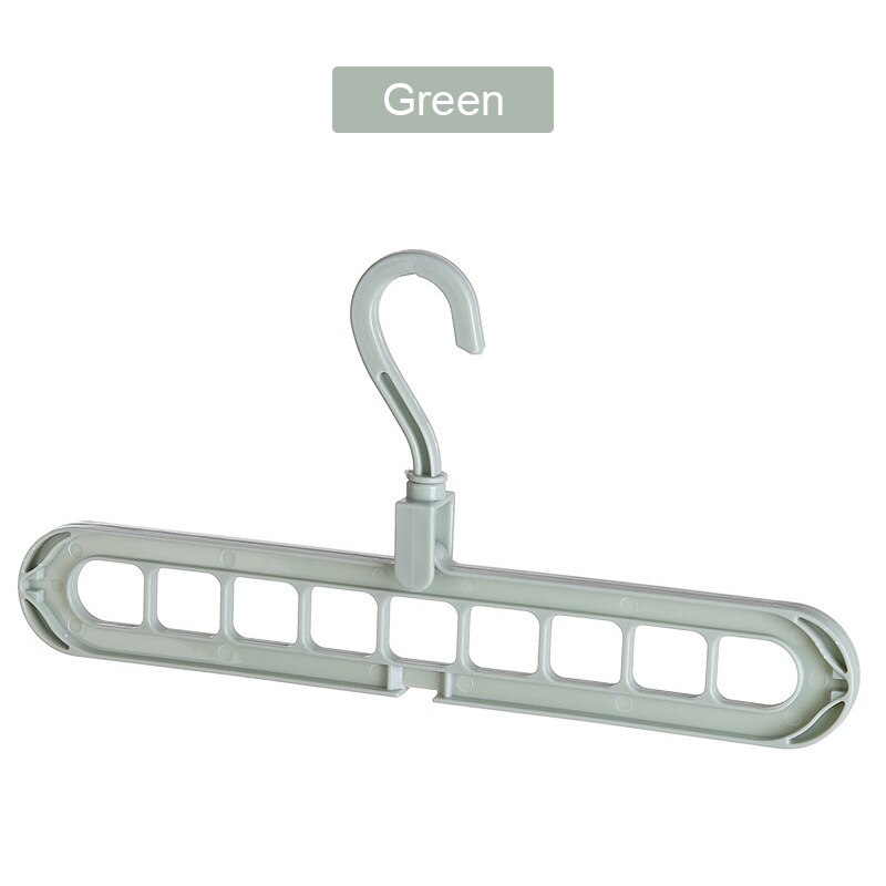 Cintre pliant en plastique à 9 trous, organisateur de vêtements, gain de place, cintre multifonction, supports de séchage pour écharpe de vêtements: Green