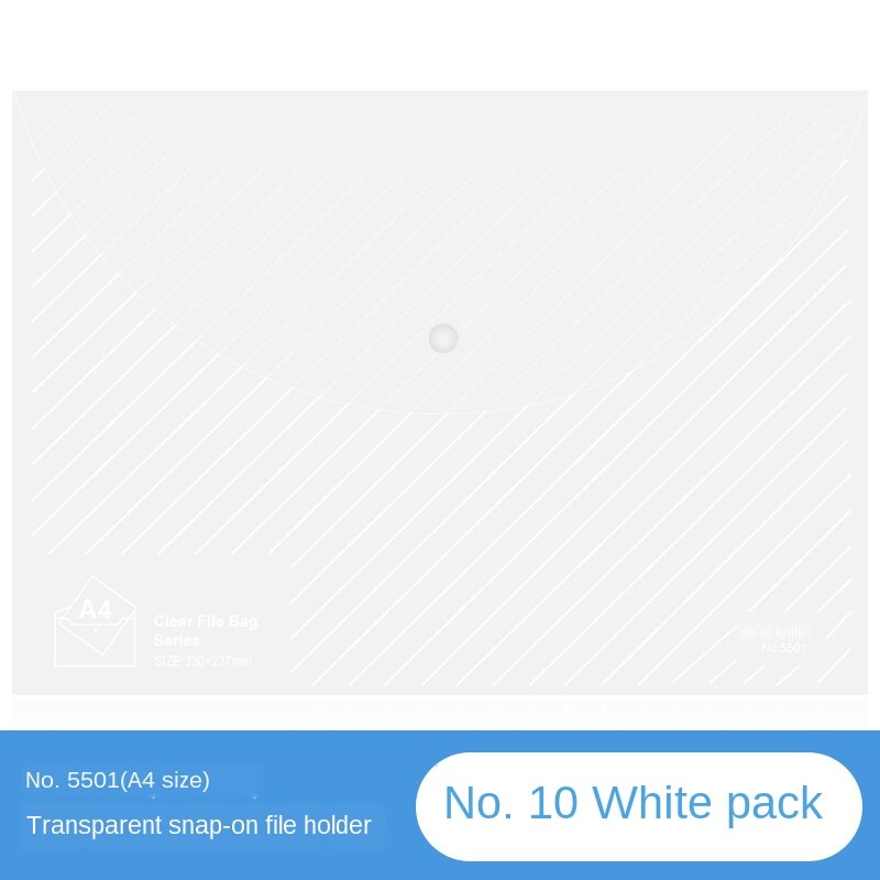 File Bag A4 Transparent Button Bag Plastic Briefcase Kit Student Bag Portfolio Kit Ticket Waterproof Bag 10 Pack: StyleB White 10PCS