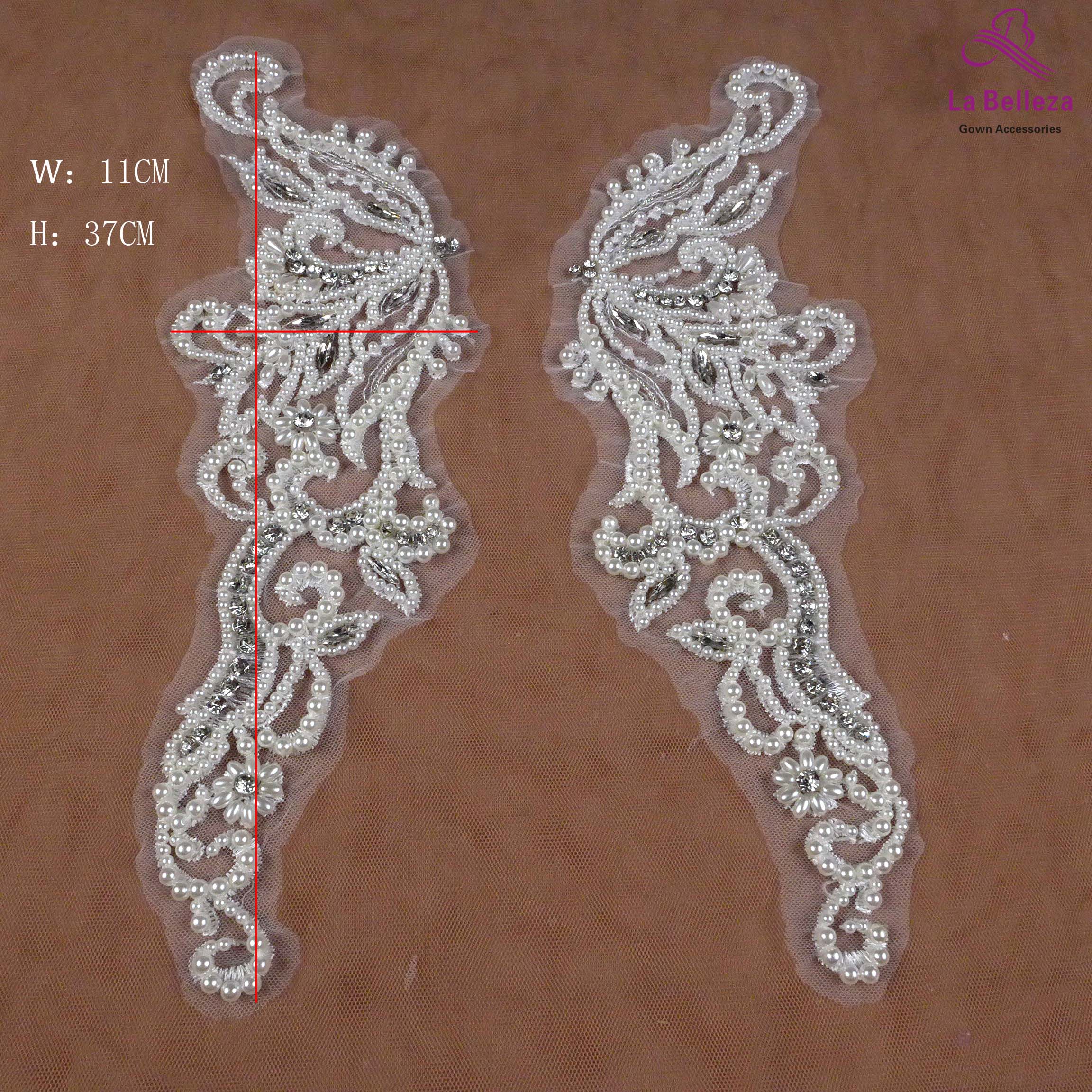 La Belleza Zilver/Off Witte Handgemaakte Kralen Applicaties 37*11 Cm Door Pair: Off white by pearls