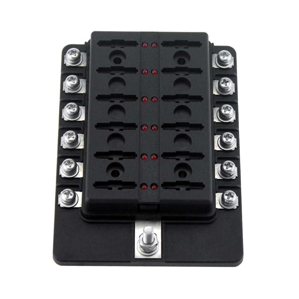 12- vejs blade sikringsboks holder sikringsblokke led indikator 10 stk sikringer 10 stk terminaler til bilbåd marine campingvogn 12v 24v